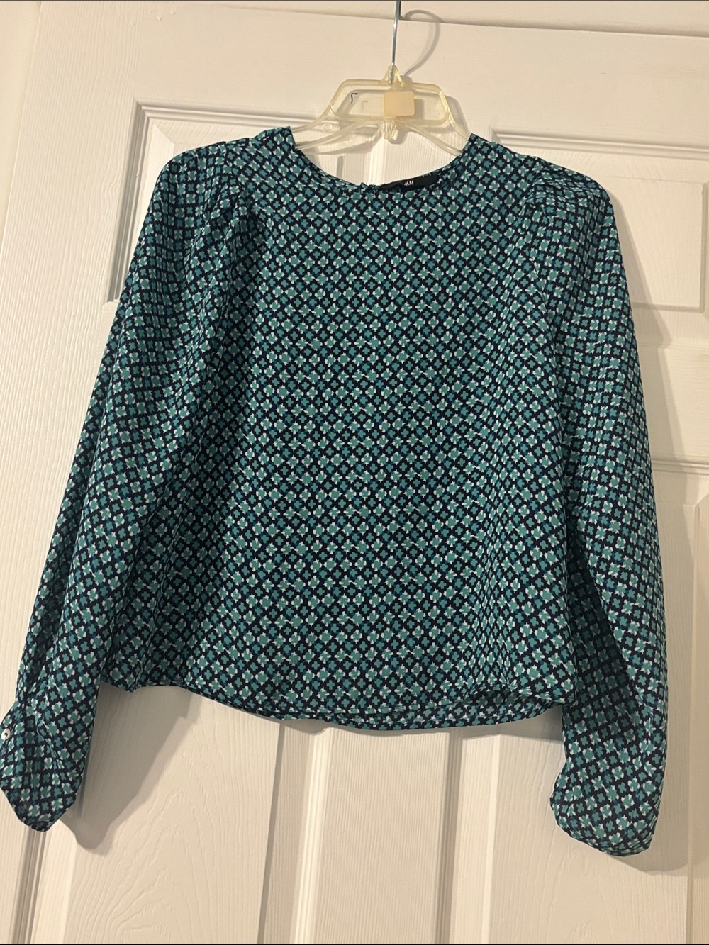 H&M Teal Patterned Long-Sleeve Blouse